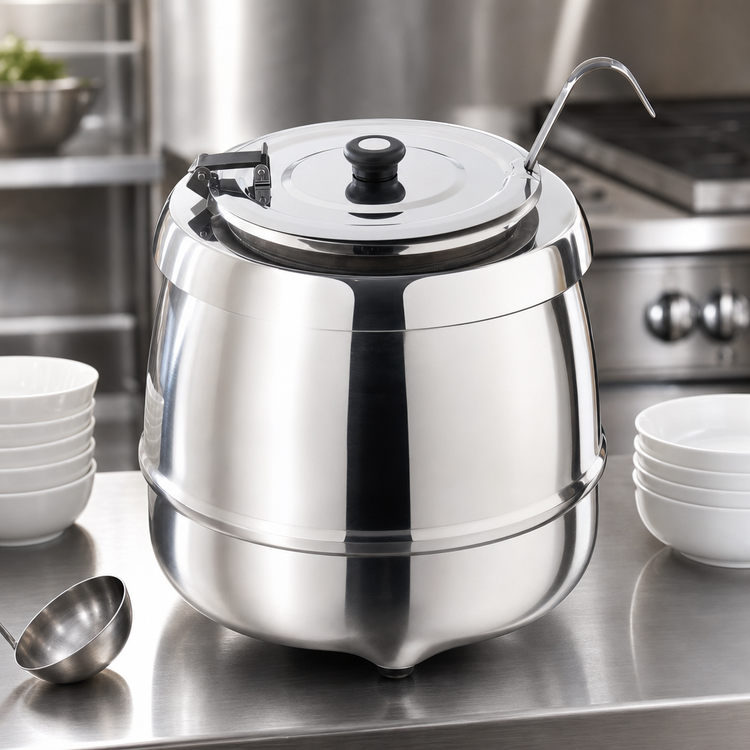 Product image #3 for TableCraft 8 Quart Polished Stainless Steel Countertop Soup Kettle Warmer
