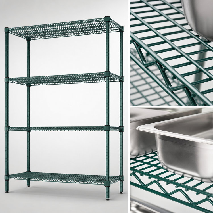 Product image #4 for Eagle Valu-Gard Green Epoxy Double-Mat Wire Shelving Starter Unit, 4-Tier, 60 x 18 x 74 Inches
