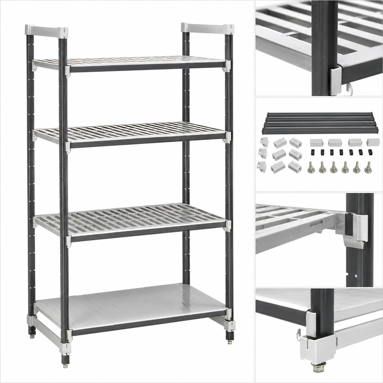 Product image #3 for Cambro Camshelving Elements XTRA 4-Tier Stationary Starter Shelving Unit, 21" Deep x 42" Wide x 84" High, Speckled Gray