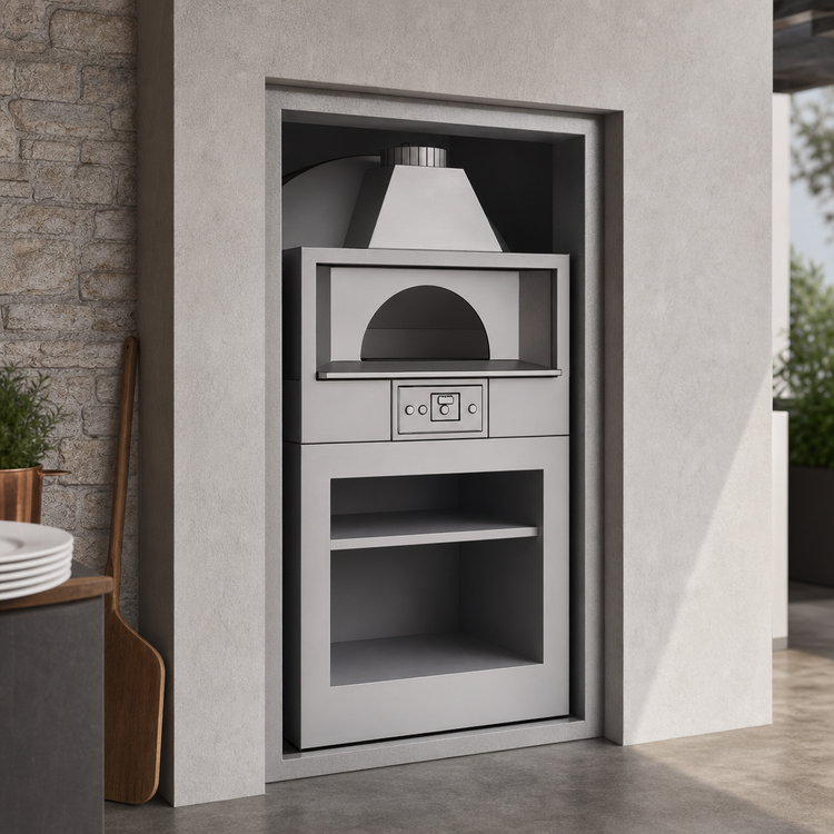 Product image #3 for Marra Forni Facade EF110G Enclosed Facade Gas-Fired Brick Pizza Oven with 43.25-Inch Round Deck