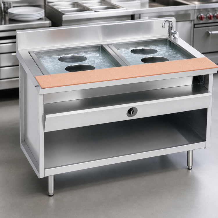 Product image #3 for La Rosa Refrigeration 30 x 28 Inch Gas Wet-Only Open-Well Hot Food Table with 2 Openings and Cabinet Base