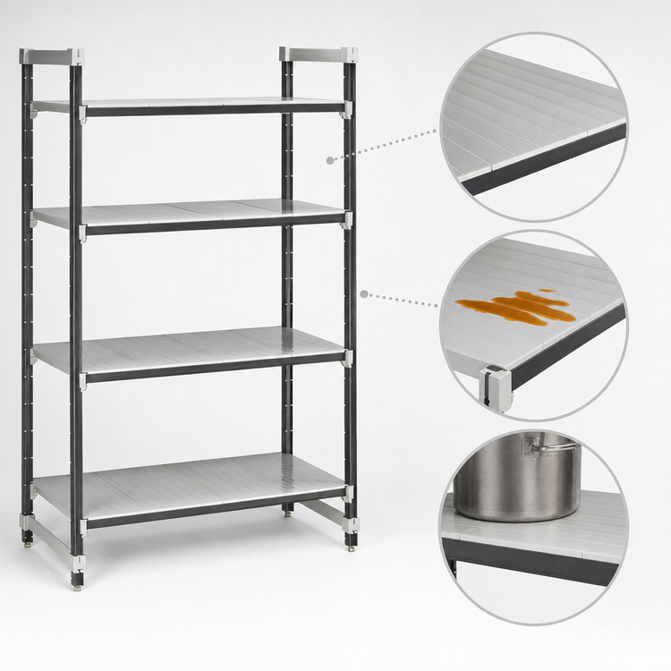 Product image #3 for Cambro Camshelving Elements XTRA 4-Tier Solid Stationary Starter Shelving Unit, 24" x 42" x 84"