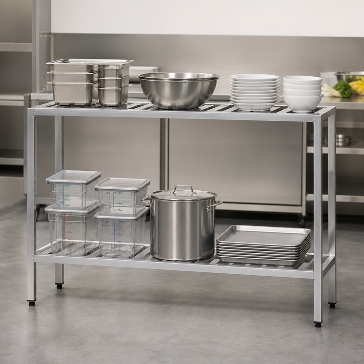 Product image #3 for New Age T-Bar Series 2-Tier Aluminum Cantilevered Shelving Unit, 36W x 20D x 48H