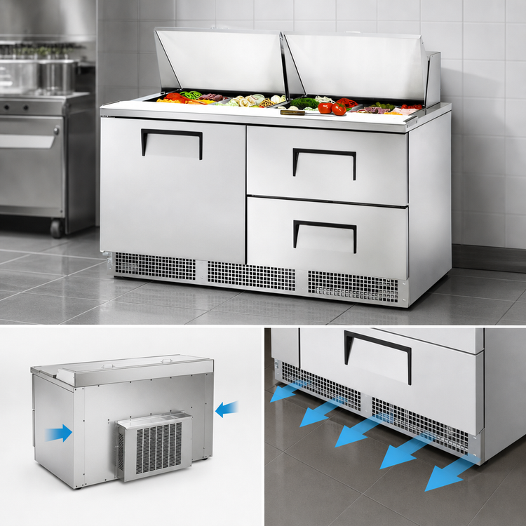 Product image #3 for True 64-Inch Two-Section Sandwich/Salad Prep Table with 1 Door and 2 Drawers