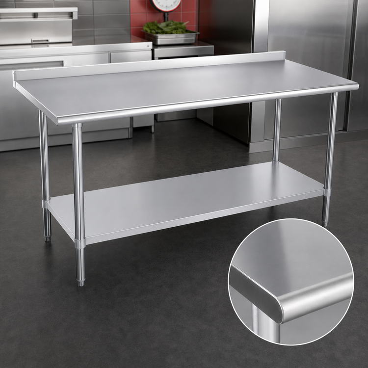 Product image #3 for Duke 72" x 36" 16-Gauge 400 Series Stainless Steel Work Table with 1-1/8" Straight Riser and Galvanized Undershelf