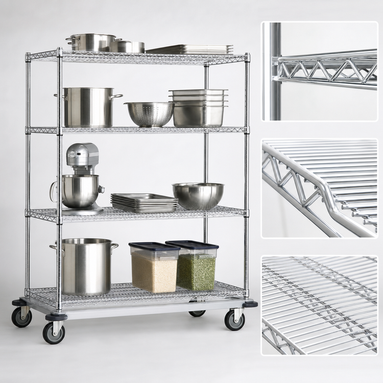 Product image #3 for Eagle Group 4-Tier Chrome Wire Dolly Truck Shelving Unit, 60" x 24" Shelves