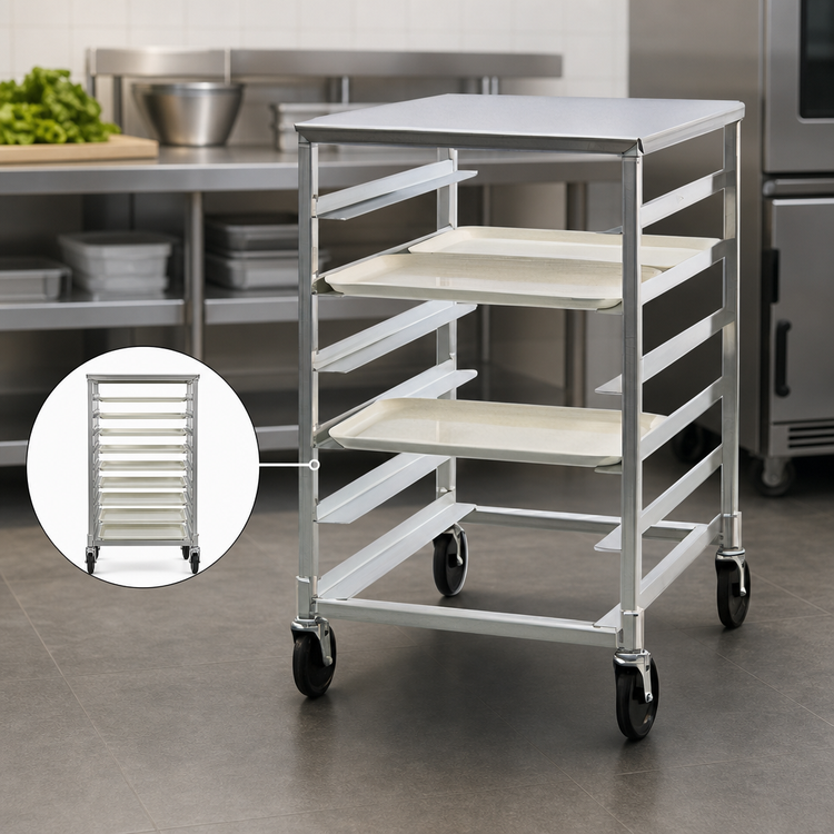 Product image #3 for New Age Half-Height Mobile Side-Loading Double-Deep Tray Rack for 12 15 x 20 Inch Trays with Stainless Steel Top