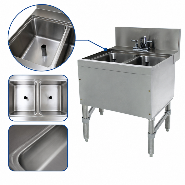 Product image #3 for Advance Tabco Prestige 24-Inch 2-Compartment Stainless Steel Underbar Sink Unit with Faucet and 7-Inch Backsplash