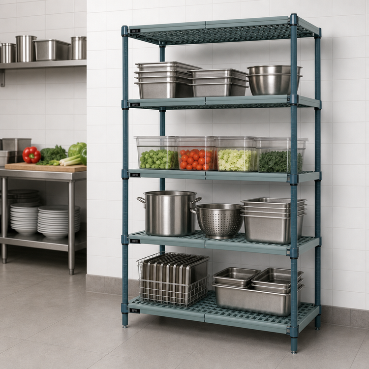 Product image #3 for Quantum WR63-2460WPM 4-Tier Stationary Wire Plastic Mat Shelving Unit, 60 x 24 x 63 Inches, Green Epoxy