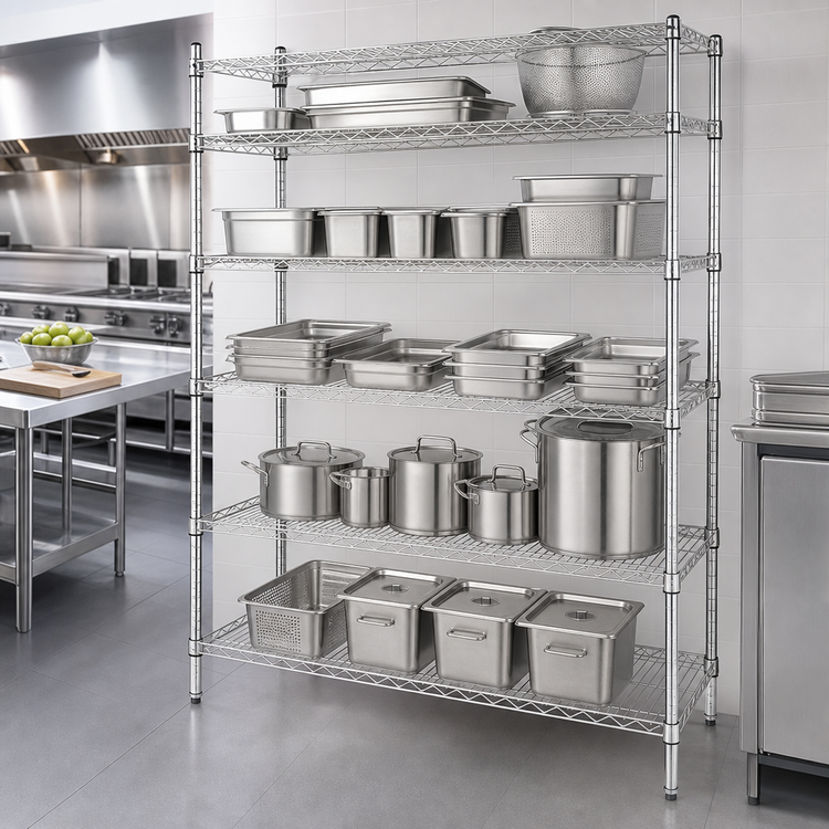 Product image #3 for Quantum 36 Inch W x 30 Inch D x 86 Inch H Stationary 5-Shelf 304 Stainless Steel Wire Shelving Starter Kit