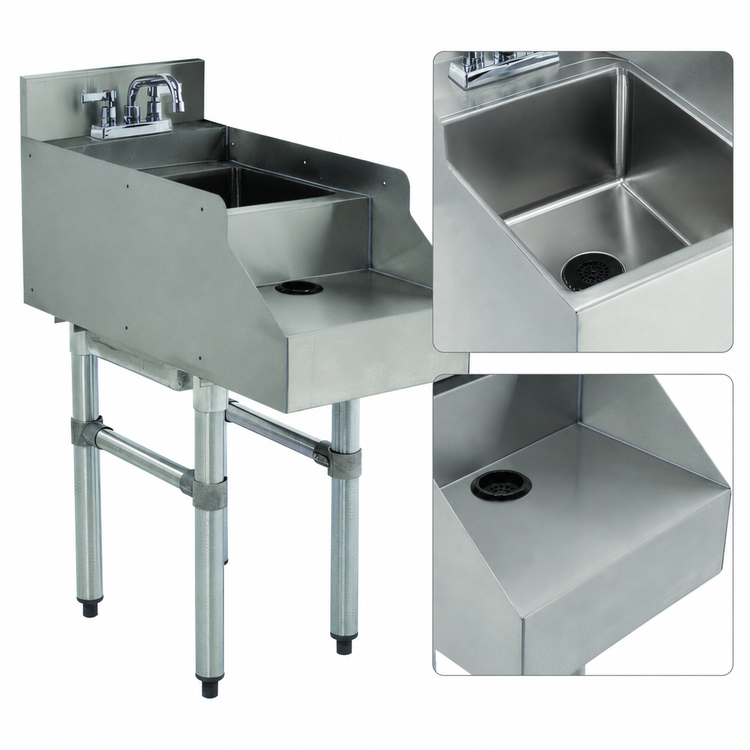 Product image #3 for Advance Tabco Underbar Basics 18-Inch Freestanding Stainless Steel Blender Station with Dump Sink and Deck-Mount Faucet