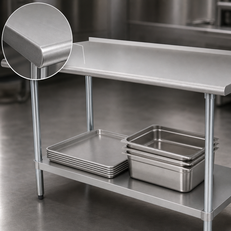 Product image #3 for Advance Tabco 84" x 24" Stainless Steel Work Table with 1-1/2" Rear Up-Turn and Adjustable Undershelf