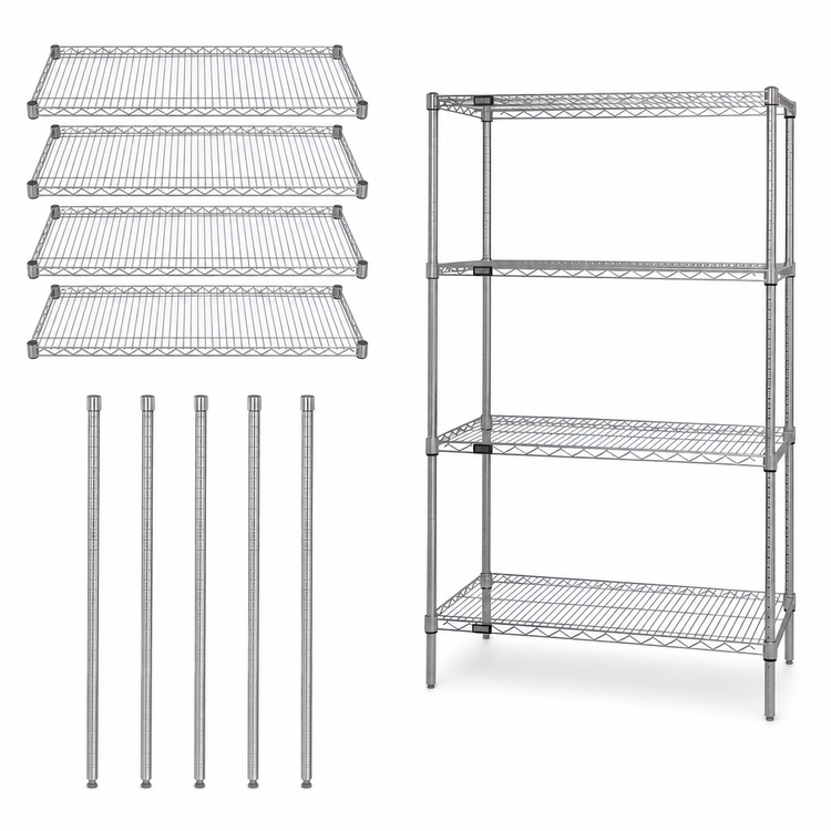 Product image #3 for Quantum 30"W x 24"D x 86"H Stationary Wire Shelving Starter Kit, 4 Shelves, 304 Stainless Steel