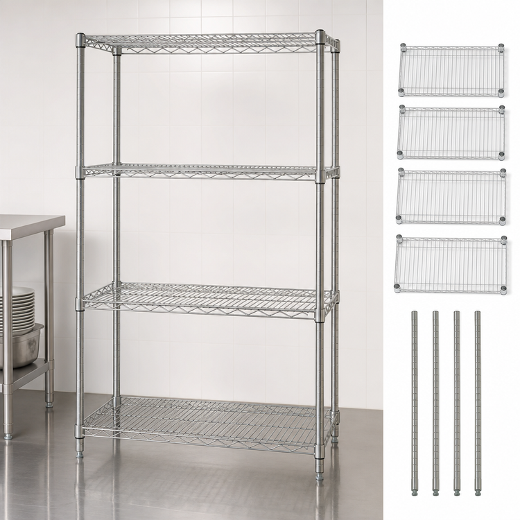 Product image #3 for Quantum 4-Shelf Chrome Plated Wire Shelving Starter Kit, 36"W x 30"D x 63"H