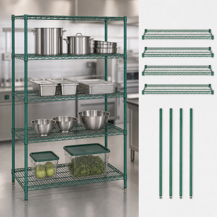 Product image #3 for Quantum 42"W x 21"D x 63"H Wire Shelving Starter Kit, 4 Shelves, Green Epoxy Finish