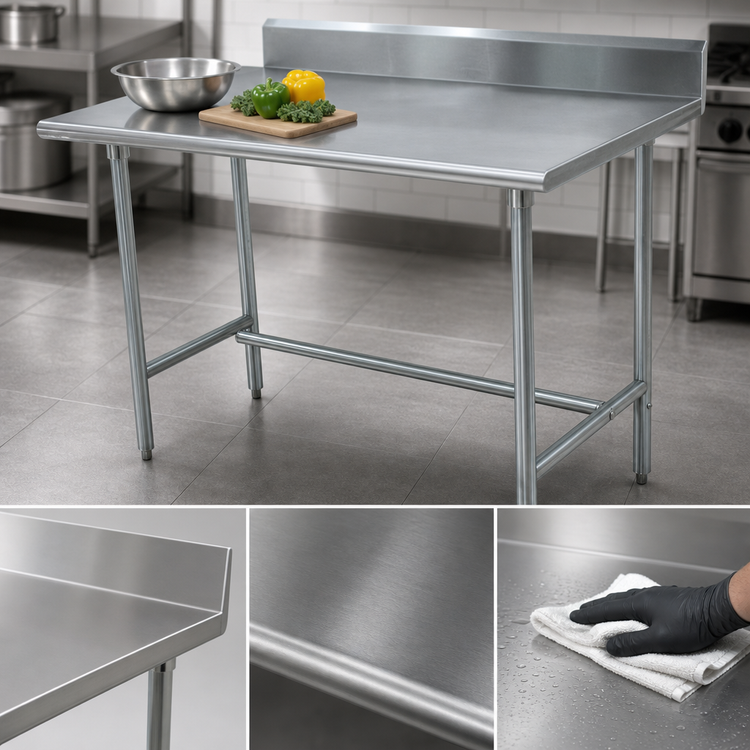 Product image #3 for Advance Tabco Special Value Series 60" x 30" 16 Gauge 430 Stainless Steel Work Table with 5" Backsplash and Galvanized Open Base