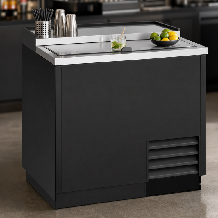 Product image #3 for True 36-Inch Flat Top Bottle Cooler with Stainless Steel Countertop, 1 Lid, and Black Exterior