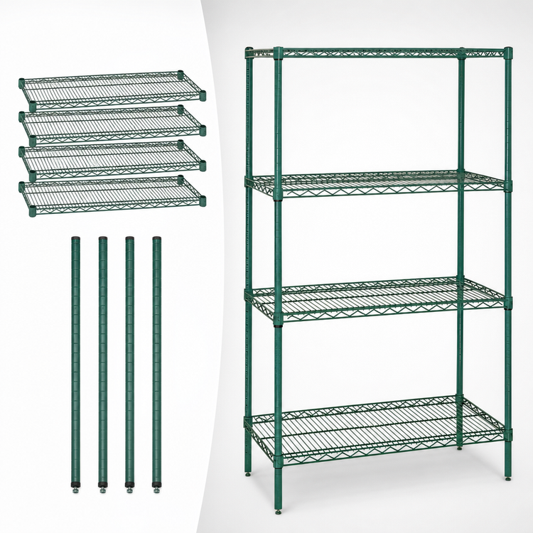Product image #3 for Quantum 60"W x 24"D x 54"H Wire Shelving Starter Kit, 4 Shelves, Green Epoxy Antimicrobial Finish