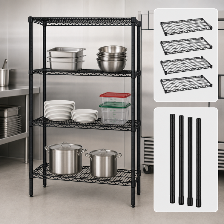 Product image #3 for Quantum 48-Inch x 21-Inch x 86-Inch Wire Shelving Starter Kit, 4 Shelves, Black Epoxy Antimicrobial Finish