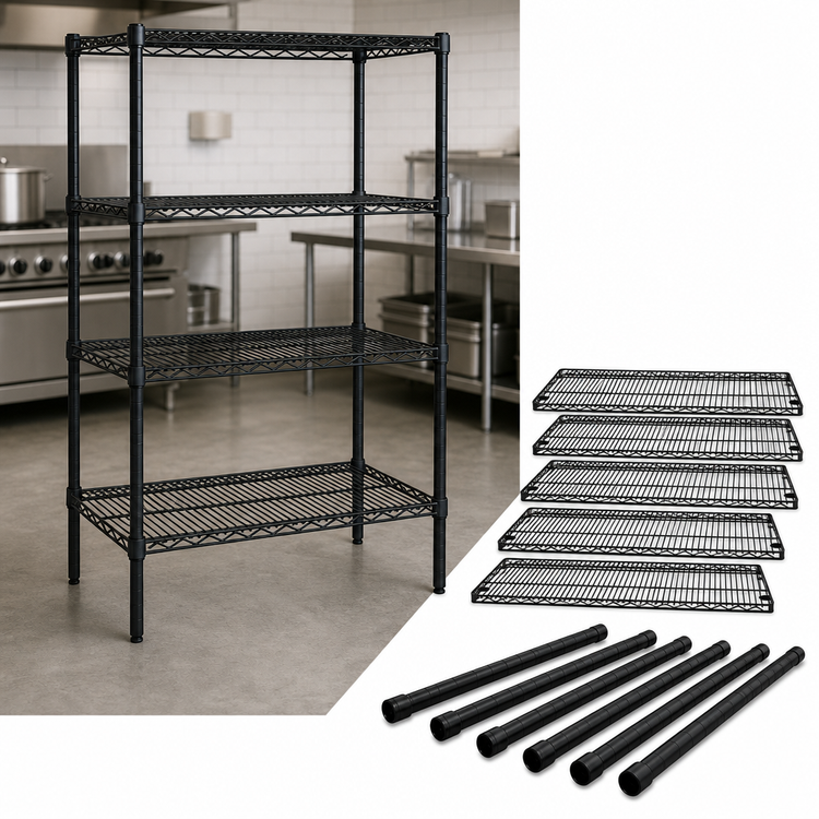 Product image #3 for Quantum 4-Shelf Stationary Wire Shelving Starter Kit, 30 Inch Wide x 86 Inch High, Black Epoxy Antimicrobial Finish