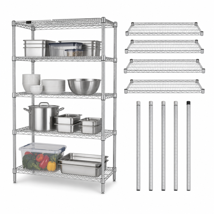 Product image #3 for Quantum Chrome-Plated Wire Shelving Starter Kit, 42 in W x 18 in D x 54 in H, 4 Shelves, 600-800 lb Capacity