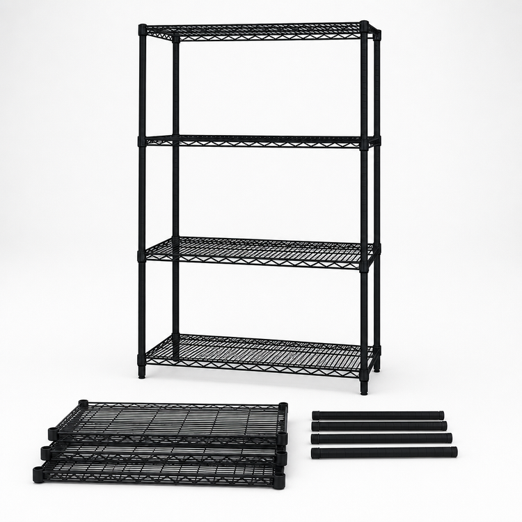 Product image #3 for Quantum 48-Inch x 21-Inch x 54-Inch Wire Shelving Starter Kit with 4 Shelves, Black Epoxy Antimicrobial Finish