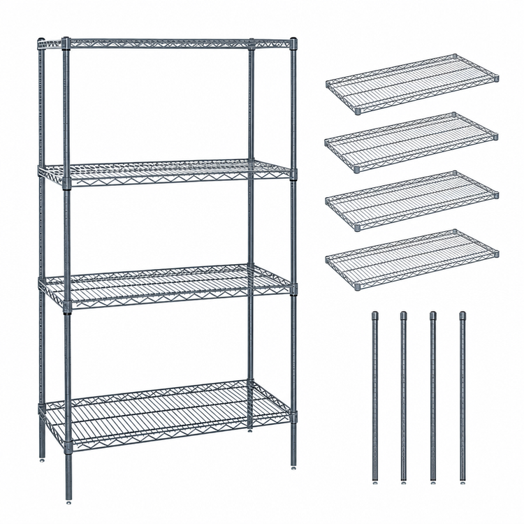 Product image #3 for Quantum Wire Shelving Starter Kit, 36"W x 12"D x 74"H, 4-Shelf, Gray Epoxy Finish