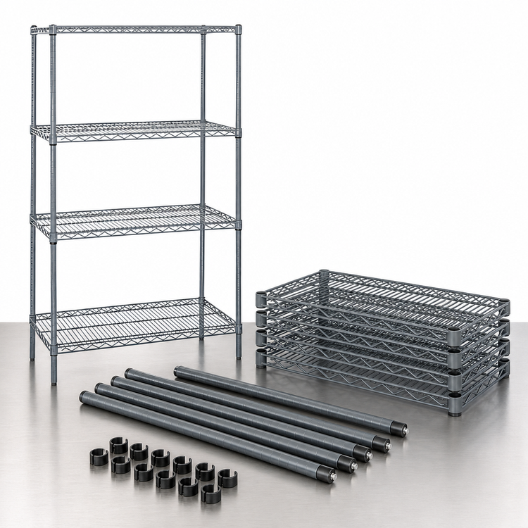Product image #3 for Quantum Wire Shelving Starter Kit, 60-Inch W x 36-Inch D x 63-Inch H, Gray Epoxy Antimicrobial Finish