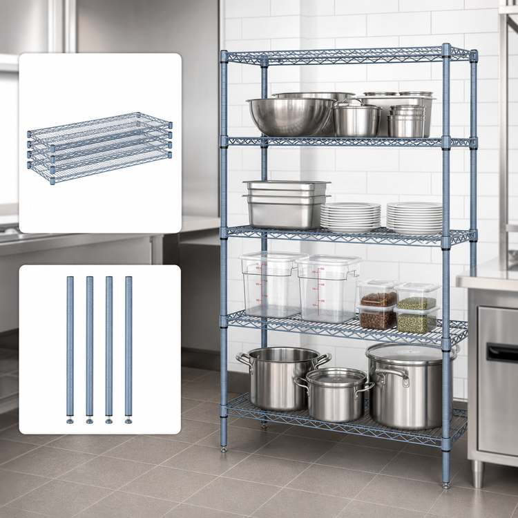Product image #3 for Quantum Gray Epoxy Antimicrobial Wire Shelving Starter Kit, 36 x 14 x 63 Inches, 4-Shelf Stationary Unit
