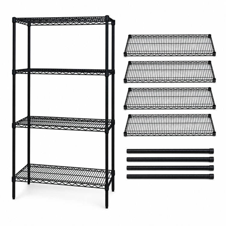 Product image #3 for Quantum Black Epoxy Wire Shelving Starter Kit, 36 x 24 x 63 Inches, 4 Shelves
