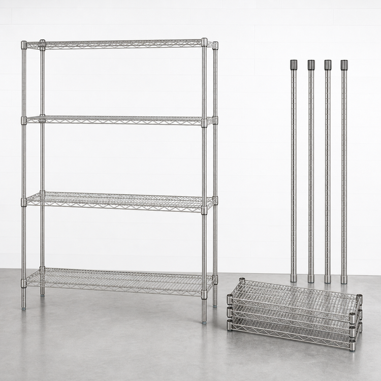 Product image #3 for Quantum Wire Shelving Starter Kit, 72"W x 21"D x 74"H, 4-Shelf, 304 Stainless Steel