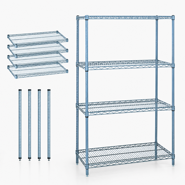 Product image #3 for Quantum Gray Epoxy Antimicrobial Wire Shelving Starter Kit, 4-Shelf, 72-Inch W x 86-Inch H