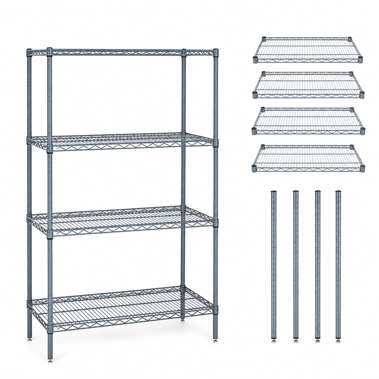 Product image #3 for Quantum 4-Shelf Wire Shelving Starter Kit, 42 x 18 x 54 Inches, Gray Epoxy Antimicrobial Finish