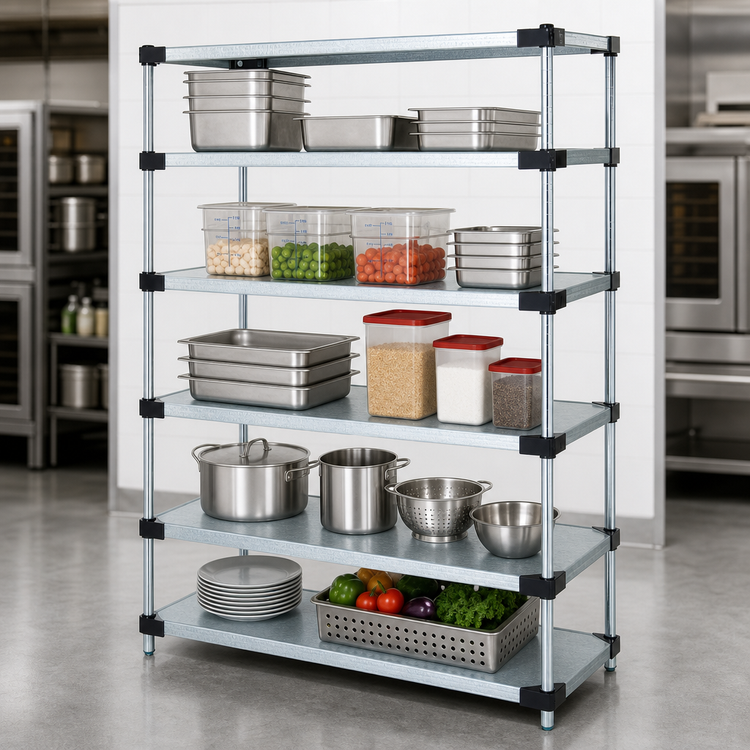 Product image #3 for Quantum Stationary Solid Shelving Starter Kit, 48"W x 18"D x 86"H, 5 Solid Shelves