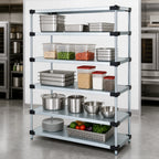 Thumbnail image #3 for Quantum WR86-1848SG-5 Stationary Solid Shelving Starter Unit, 48"W x 18"D x 86"H, 5 Galvanized Steel Shelves, Chrome Posts