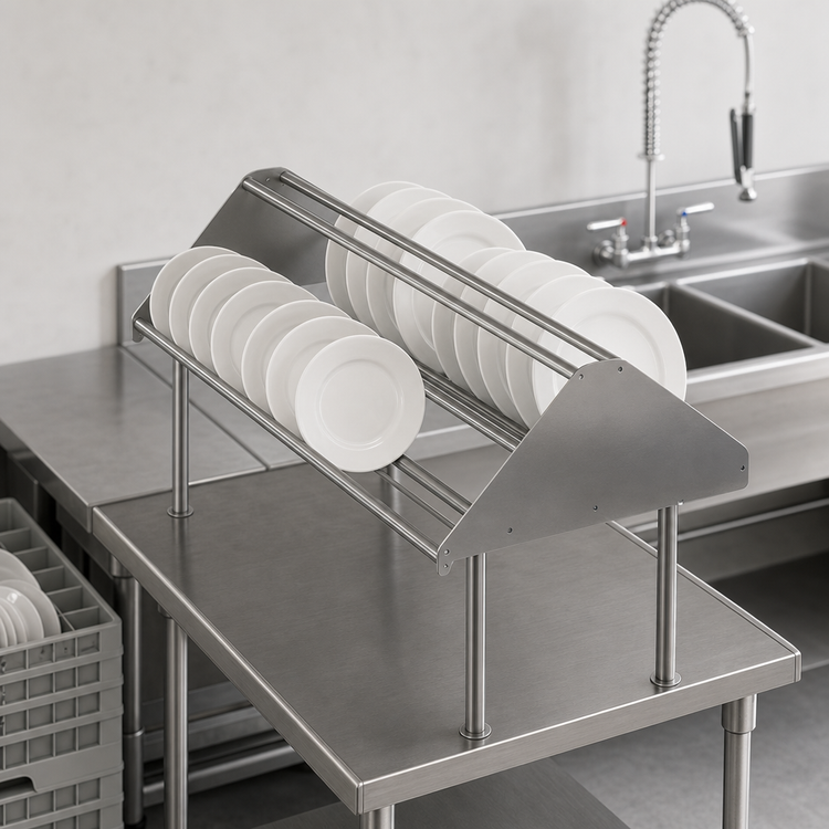Product image #3 for John Boos Double-Sided Tubular Stainless Steel Sorting Shelf for Soiled Dish Tables, 48 x 30-1/2 x 32 Inch