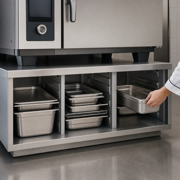 Product image #3 for RATIONAL Open Front Base Storage Cabinet for iVario XL, 2 Compartments