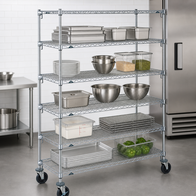 Product image #3 for Metro Super Erecta Super Adjustable 5-Shelf Wire Stem Caster Cart, 60 x 21 x 67-7/8 Inches, Chrome