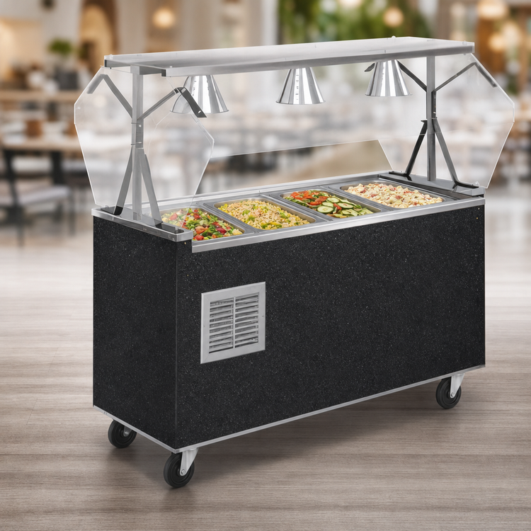 Product image #3 for Vollrath 2-Series Affordable Portable Mobile Refrigerated Cold Food Pan Buffet Station with Clear Acrylic Breath Guard, 4-Pan, Granite Wrapper