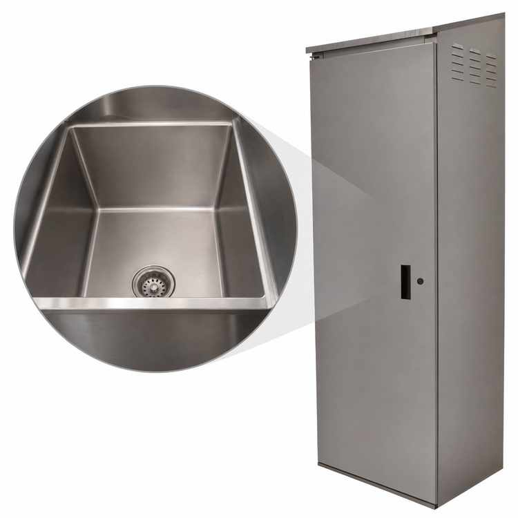 Product image #4 for Advance Tabco 84-Inch Stainless Steel Single-Door Floor Mop Sink Cabinet with 16" x 20" x 12" Bowl