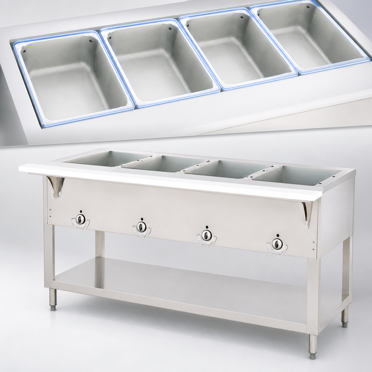 Product image #3 for Aerohot E304 4-Well Electric Hot Food Station with Open Shelf Base and Carving Board