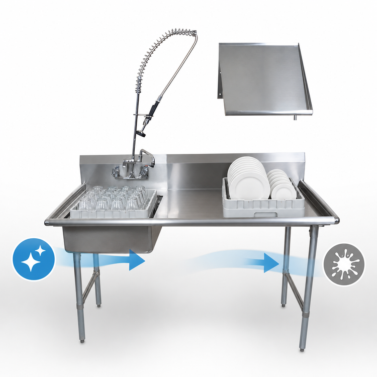 Product image #3 for BK Resources 72-Inch Left-to-Right Dish Table Kit with Pre-Rinse Unit