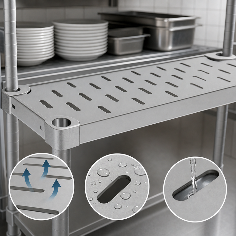 Product image #4 for Eagle Group Quik-Set Louvered Solid Shelf, 60 x 18 Inch, 14-Gauge Galvanized Steel, Gray Epoxy Finish