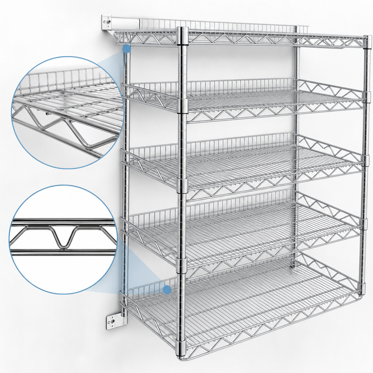 Product image #3 for Eagle Group QuadTruss Piggyback 5-Tier Wall-Mounted Open Wire Shelf Kit, 48 x 18 Inch, Chrome