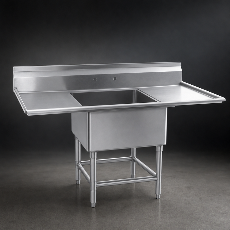 Product image #3 for Eagle Spec-Master Stainless Steel 1-Compartment Sink with Left and Right Drainboards, 66" W x 27" D