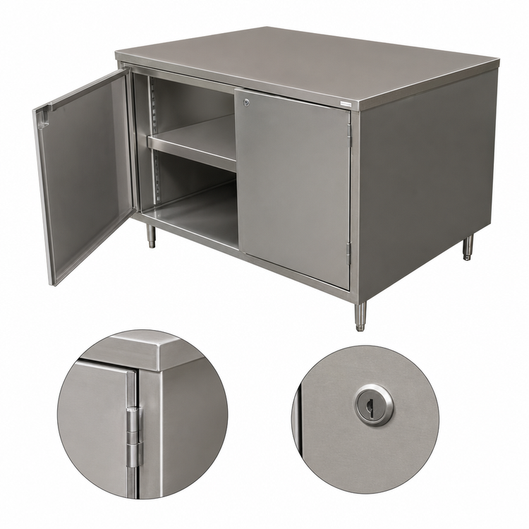 Product image #3 for BK Resources Stainless Steel Chef Table Cabinet Base with Locking Hinged Doors, 18 x 30 Inches