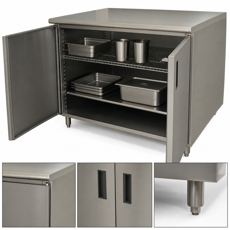 Product image #3 for Advance Tabco Special Value Series Enclosed Stainless Steel Work Table with Cabinet Base and Hinged Doors, 36 x 24 Inches