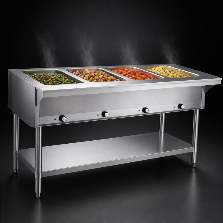 Product image #3 for Eagle Group 4-Well Stainless Steel Open Base Electric Hot Food Table, 63-1/2 in., 240V 3-Phase