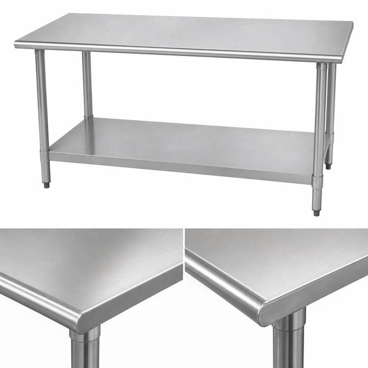 Product image #3 for Advance Tabco 84-Inch x 24-Inch 18 Gauge 430 Stainless Steel Work Table with Adjustable Undershelf