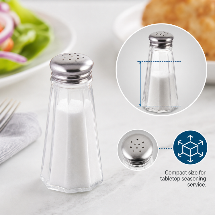 Product image #3 for Winco 3 oz Paneled Glass Salt and Pepper Shaker with Stainless Steel Mushroom Top